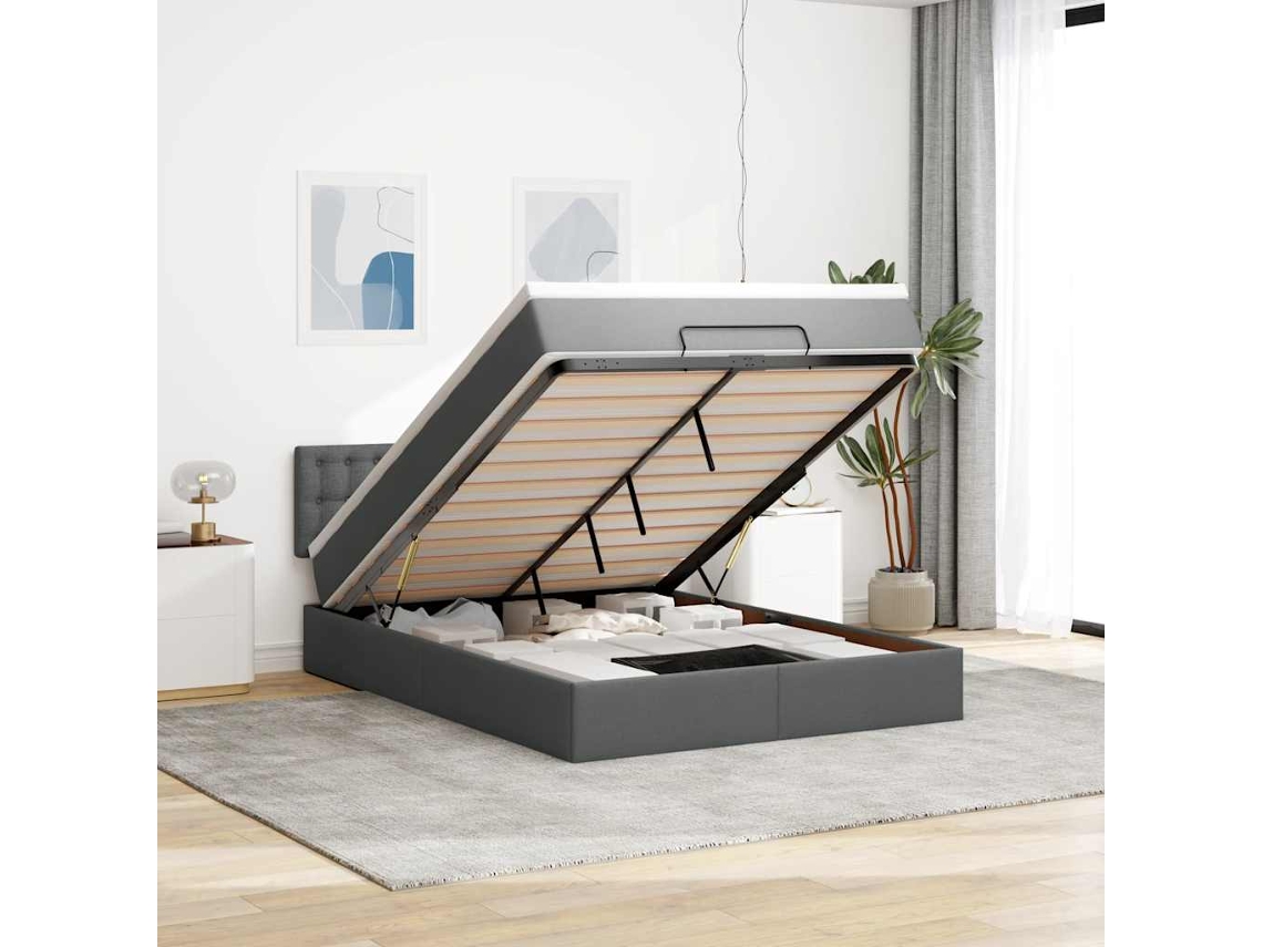 Vidaxl Cama Otomana Com Colchão Leds Cinzento Escuro 140x190cm