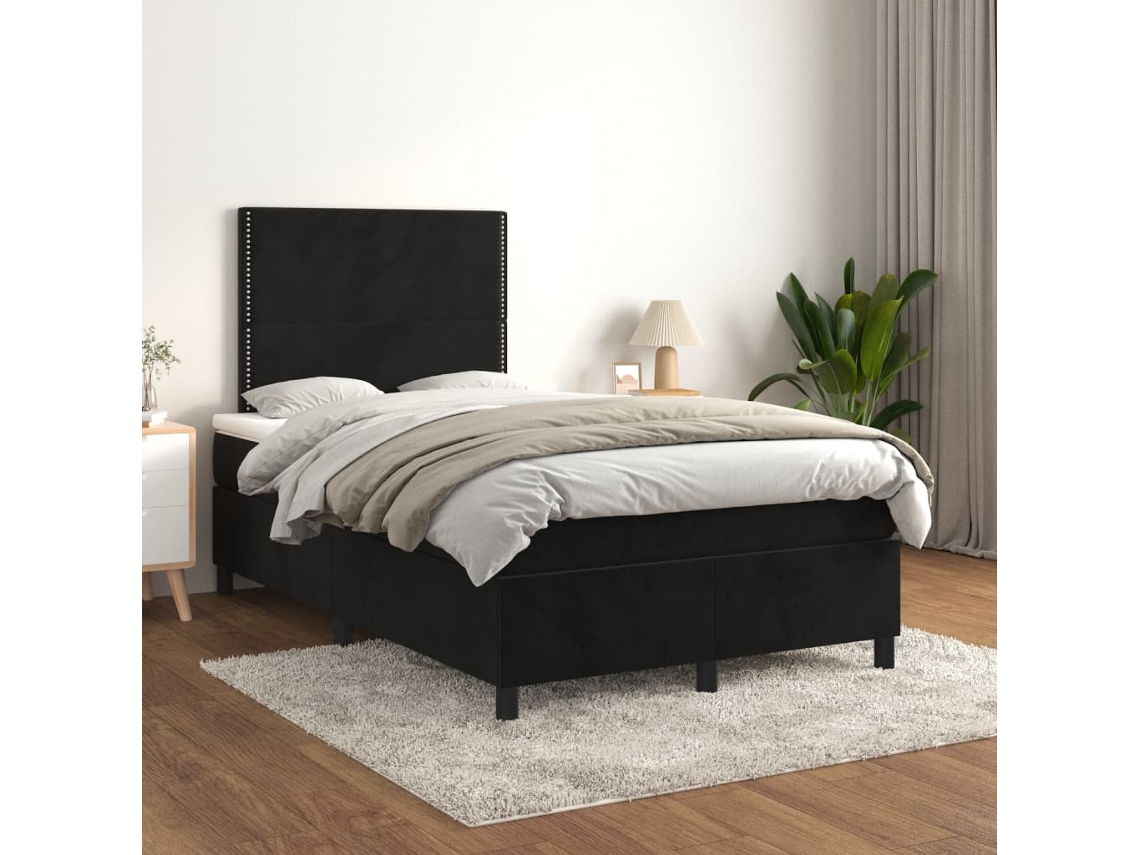 Cama Boxspring Com Colchão 120x200 Cm Veludo Preto
