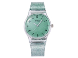Relógio de Pulso Feminino de Quartzo com Pulseira de Silicone e Mostrador com Números Brilhantes (verde)