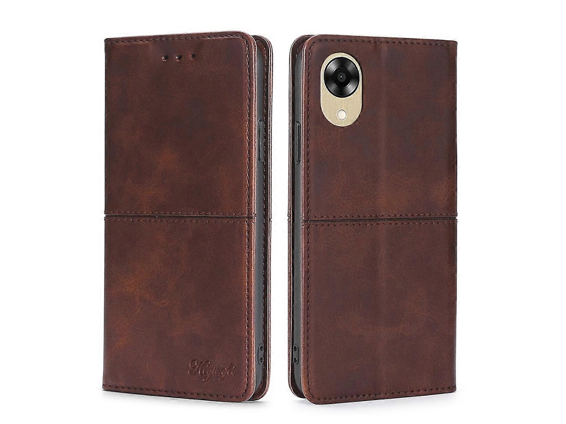 Capa De Celular Oppo A17k Com Textura De Vaca, Magnética E Com Abertura Horizontal Em Couro.