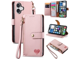 Capa De Couro Para Iphone 17 Com Cordão De Zíper Em Formato De Coração.