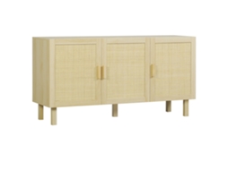 Aparador De Vime Com 3 Portas E Prateleiras Ajustáveis Para Sala De Jantar, Hall De Entrada E Quarto, Cor Natural, 136x41x70 Cm
