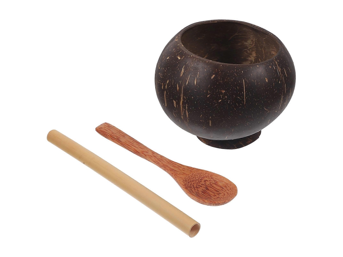 Taça Em Forma De Tigela De Coco Rústico, Recipiente De Suco, Decoração Para Casa, Versátil, Marrom Escuro, 1 Conjunto