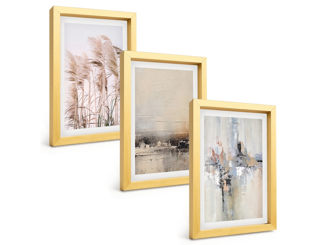 Pinturas Murais Modernaspadrões Abstratos De Vegetação Moldura Dourada Fotos Para O Corredor Espelharte (3 Peças 20x30 Cm)