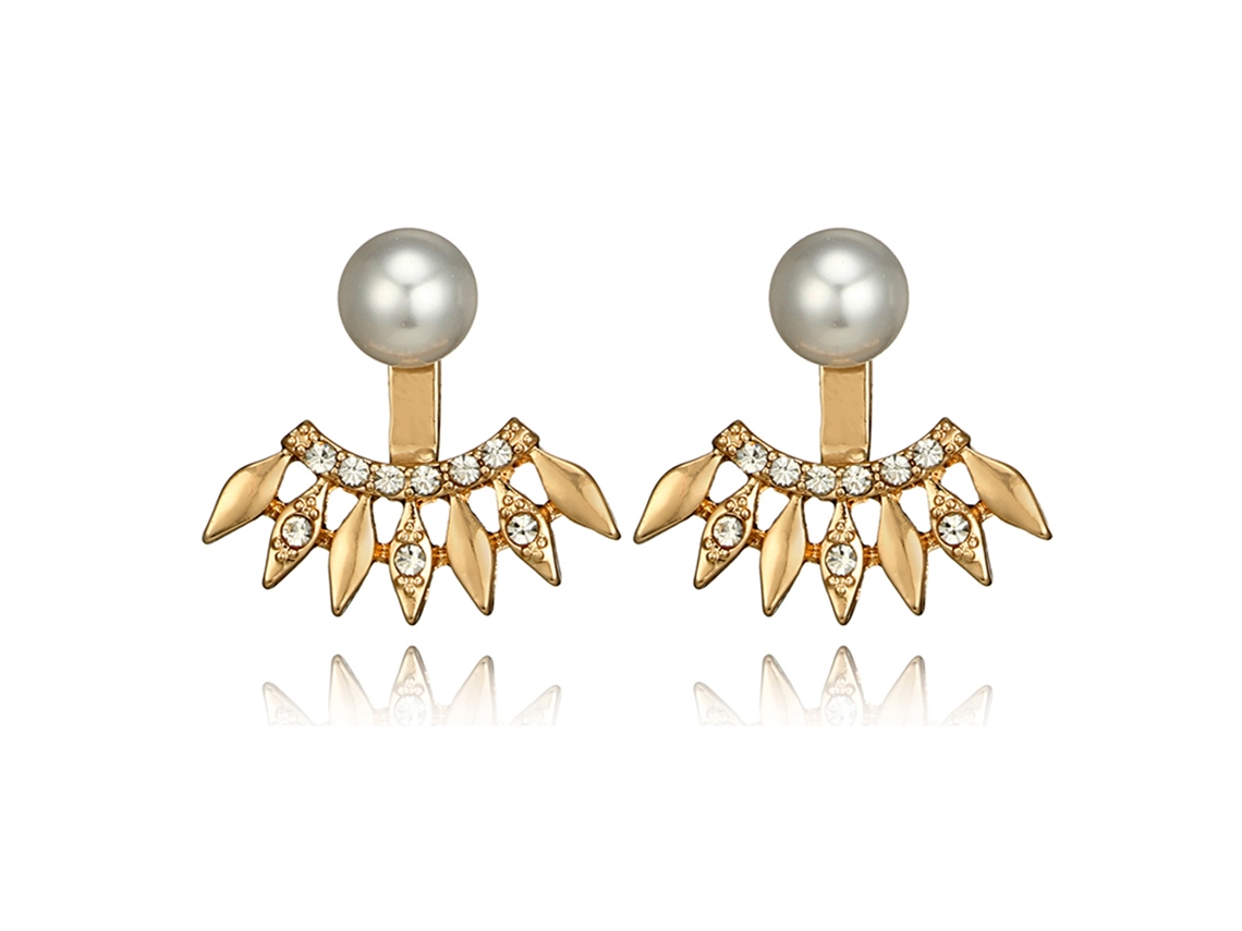 Brincos Com Strass E Pérolas Falsas Estilo Punk Ouro