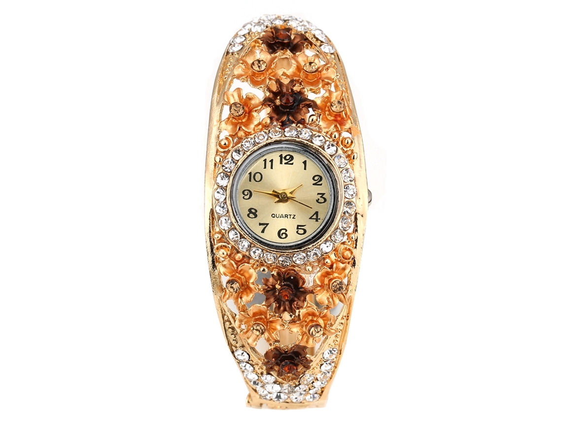 Relógio de Pulseira Feminino Elegante Retro com Quartzo e Pedras de Circonita em Liga
