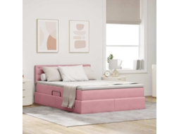 Vidaxl Cama De Armazenamento Led Com Colchão Rosa 140 X 200 Cm Veludo