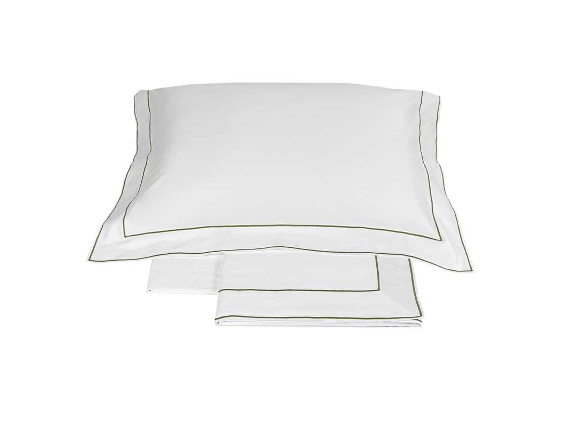 Completo Letto Matrimoniale Fazzini Raso Di Cotone 300 Tc Bianco Verde Bosco