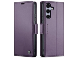 Capa Para Samsung Galaxy S25 Plus 5g De Couro Com Textura De Lichia E Fecho Borboleta Com Proteção E Sistema Rfid Antirroubo Roxa
