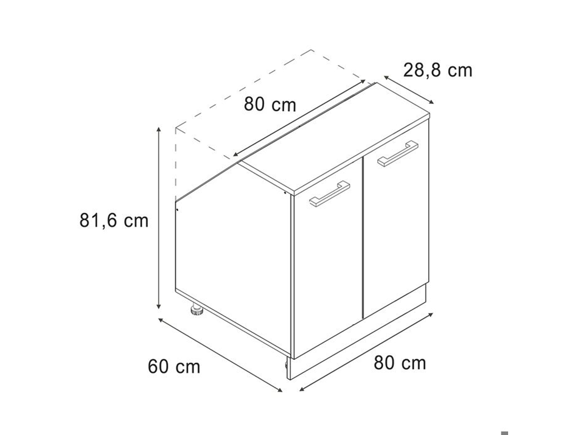 Móvel Sob A Inclinação R-line, 80cm 2 Portas, 60 Cm De Profundidade, Branco Canelado/branco, Vicco 60676