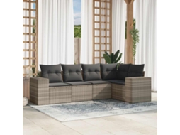 Vidaxl 5 Pcs Conj. Sofás Jardim C/ Almofadões Vime Pe Cinzento-claro