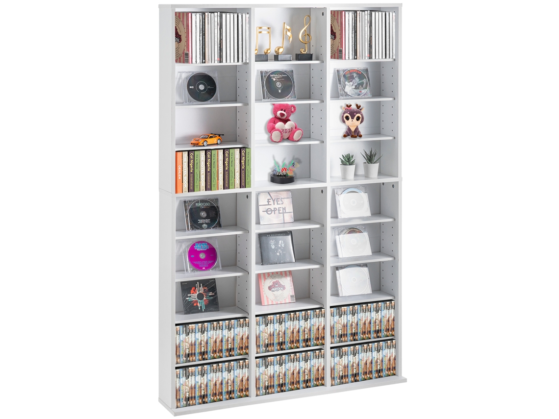 Armário de Armazenamento de Mídia VEVOR Prateleiras de Dvd Ajustáveis de 9 Camadas com Capacidade para 756 Cds Branco