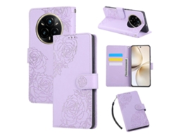 Capa Tipo Carteira De Couro Sintético Com Flor Rosa Para Realme 14 Pro 5g, Com 3 Compartimentos Para Cartão E Pulseira Roxa Clara