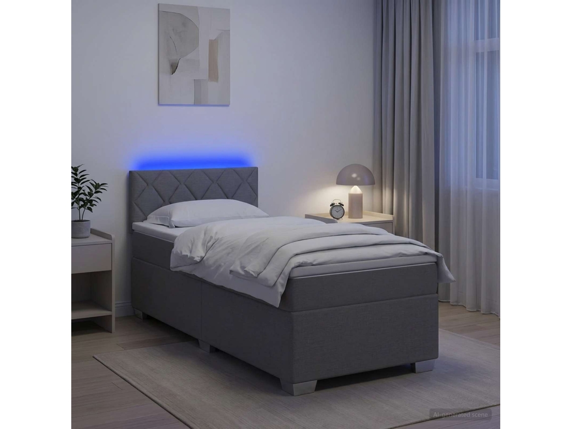 Vidaxl Cama Box Spring Com Colchão E Led Cinzento-claro 100 X 200 Cm