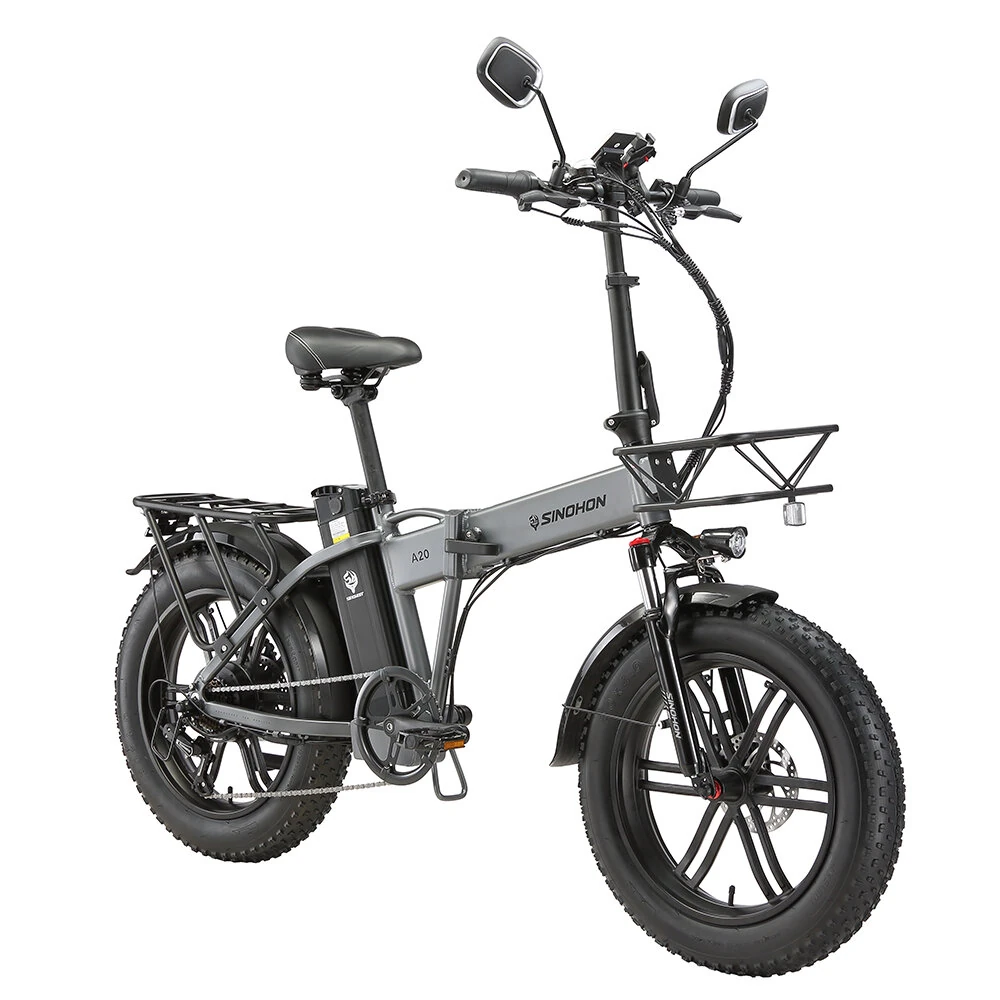 Bicicleta Elétrica Sinohon A20 48v 18ah 750w Motor De 20 Polegadas de 80 a 100 km de Alcance Máximo 150kg Carga Máxima Bicicleta Elétrica Cinza