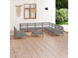 Conjunto 10 Pcs Lounge De Jardim Pinho Maciço Cinzento Dkd Home Decor