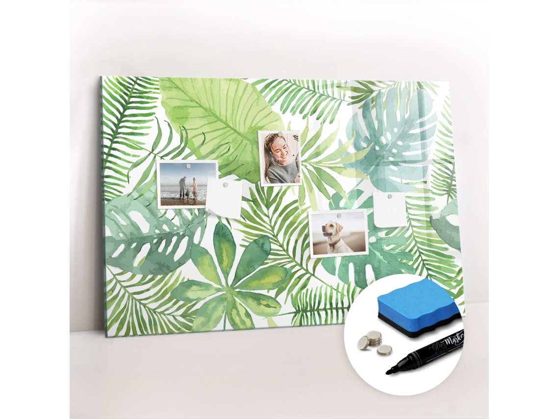 Quadro De Vidro Magnético Folhas Tropicais Para O Corredor Espelharte (90x60 Cm)