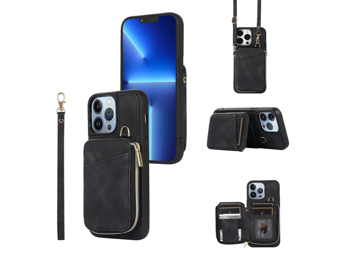 Capa Para Iphone 13 Pro Pele Sintética Preto