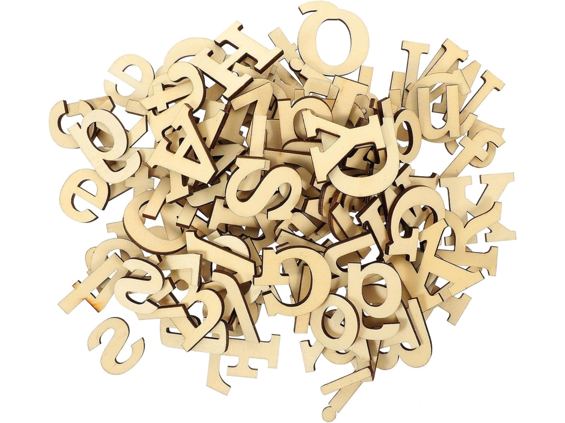 Conjunto De 124 Peças Com Letras E Números Decorativos De Madeira.