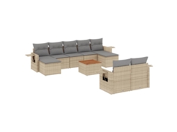 Conjunto de 10 Sofás Jardim C/ Almofadões Vime Pe Bege Misturado MAISON EXCLUSIVE (10 pcs)