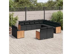 Vidaxl 13 Pcs Conjunto De Sofás De Jardim Com Almofadões Vime Pe Preto