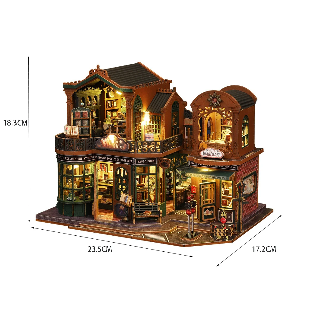 Kit de Casa de Bonecas de Madeira "livraria Noturna" Tema: MDUG