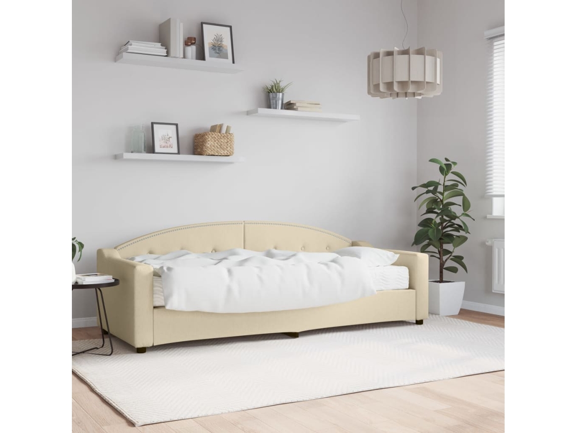 Sofá cama con colchón de 80x200 cm, tela color crema