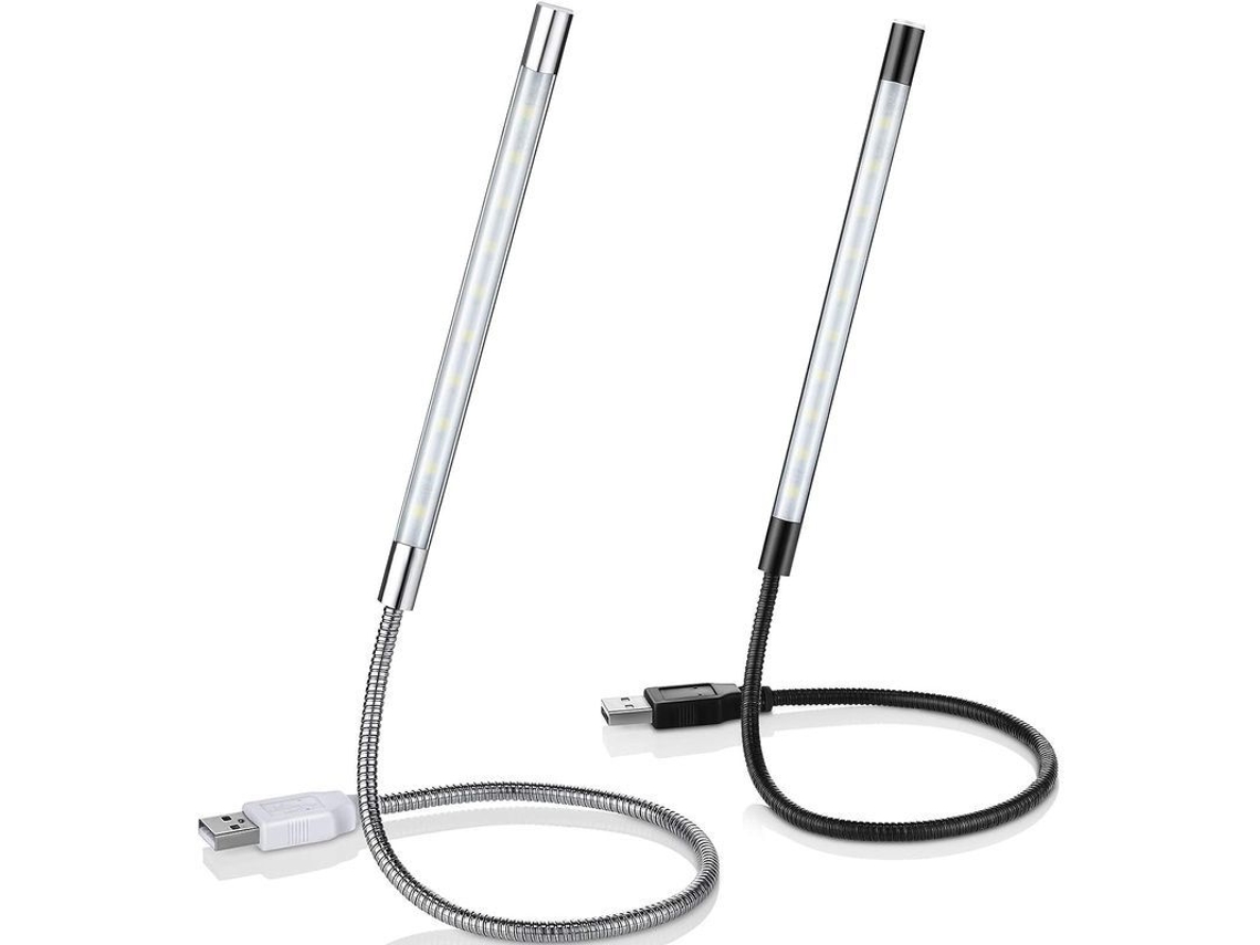 Luz de Leitura Nova Line USB LED flexível 2 pack com 10 LEDs toque dimmável preto e prata