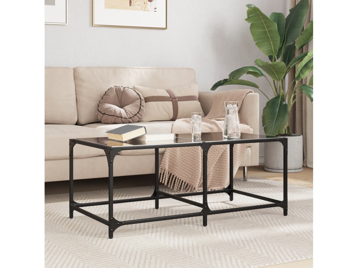 Vidaxl Mesa De Centro Com Topo Em Vidro Preto 98,5x50x40 Cm Aço