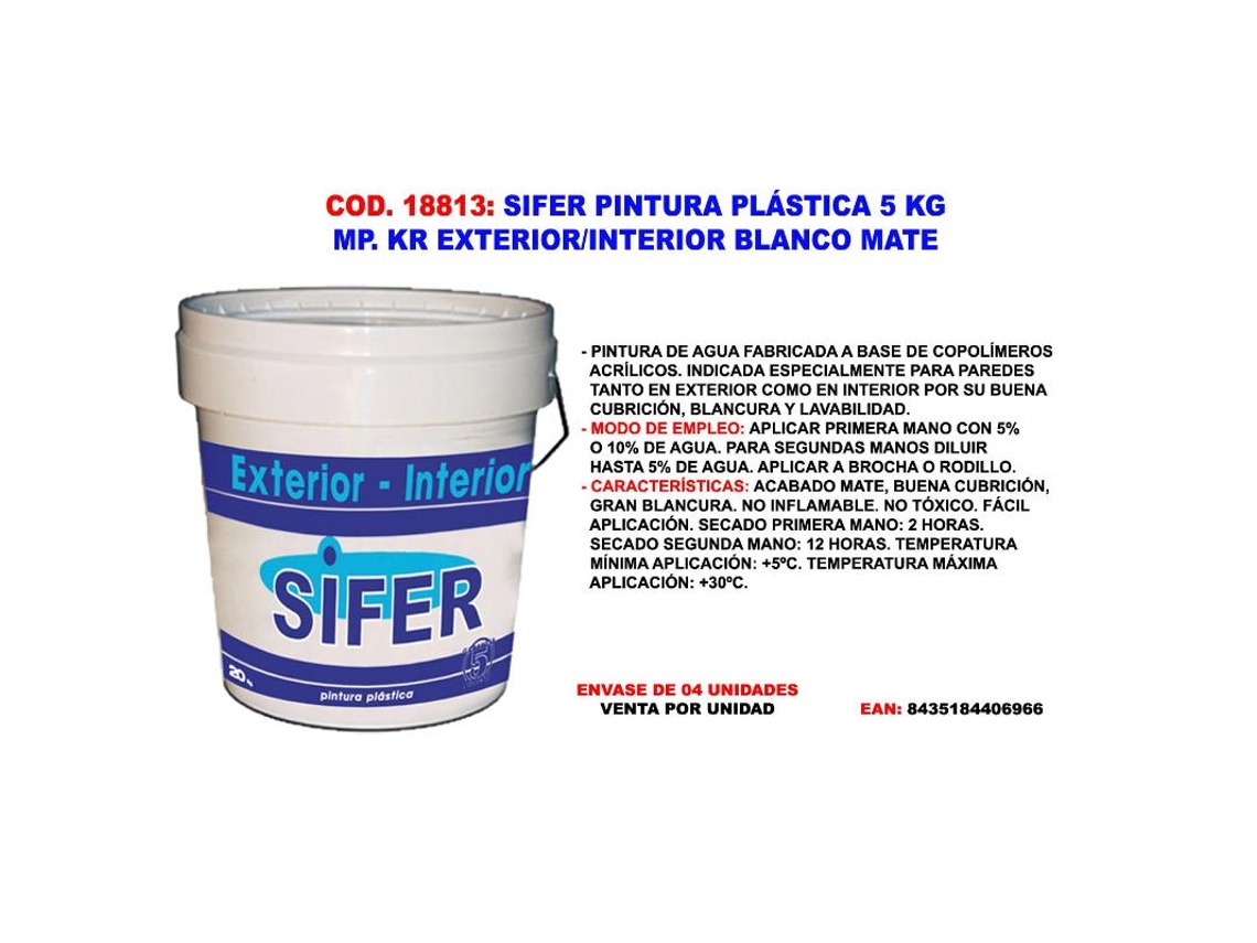 Sifer pintura plastica 5 kg mp. kr exterior-interior blanco mate