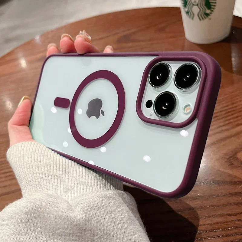 (iphone 7 Plus, Magenta) Capa Protetora Transparente Magsafe Com Carregamento Sem Fio Magnético, Feita De Acrílico Rígido.