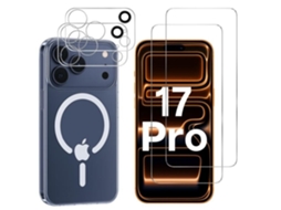 Capa Para Iphone 17 Pro Com 2 Películas De Vidro Temperado Para A Tela E 2 Protetores De Câmera - Círculo Magnético Integrado Phonillico®