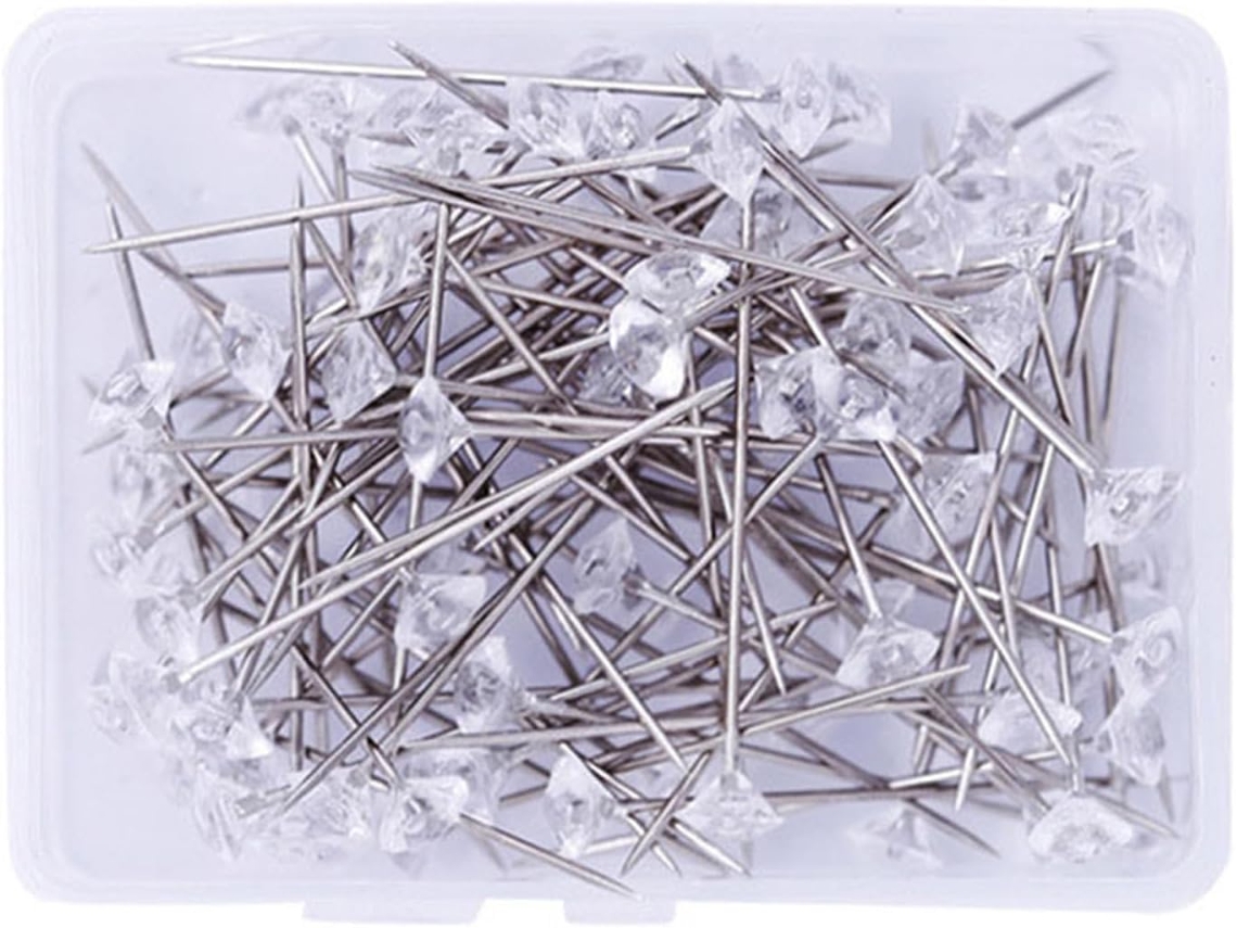 50 Tachinhas 100-Transparentes em Formato Diamante para Quadro Cortiça, Tachinhas Transparentes para Costura em