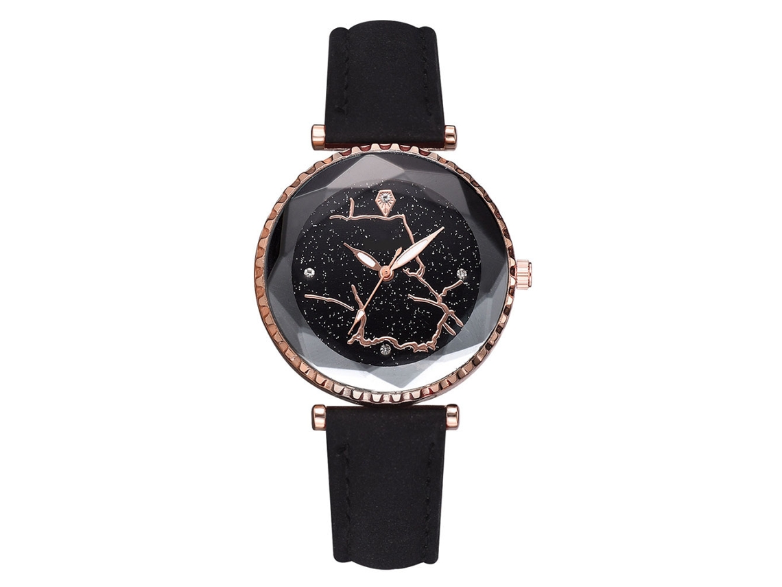 Relógio de Pulso Simples de Quartzo para Mulher com Pulseira de Pu Preto
