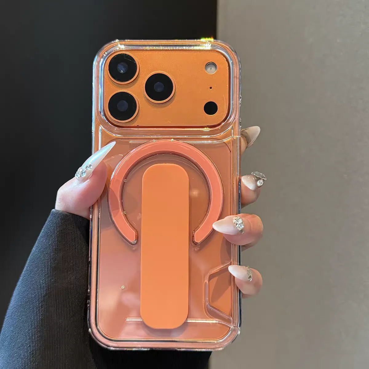 Capa Protetora Magnética (laranja) Para Iphone 17 Pro Max, Transparente E Resistente A Impactos.