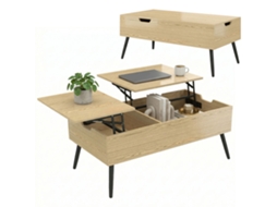 Mesa De Centro Elevatória Em Madeira Natural Com Tampo Duplo E Compartimento Oculto Para Sala De Estar Moderna.