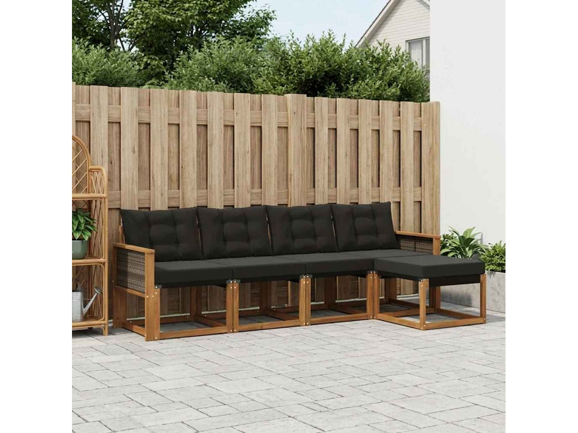 Vidaxl Conjunto De Sofás Para Exterior 5 Pcs Natural E Preto