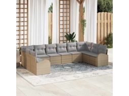 Vidaxl Conjunto De Sofás Com Almofada 10 Pcs Bege Polirattan