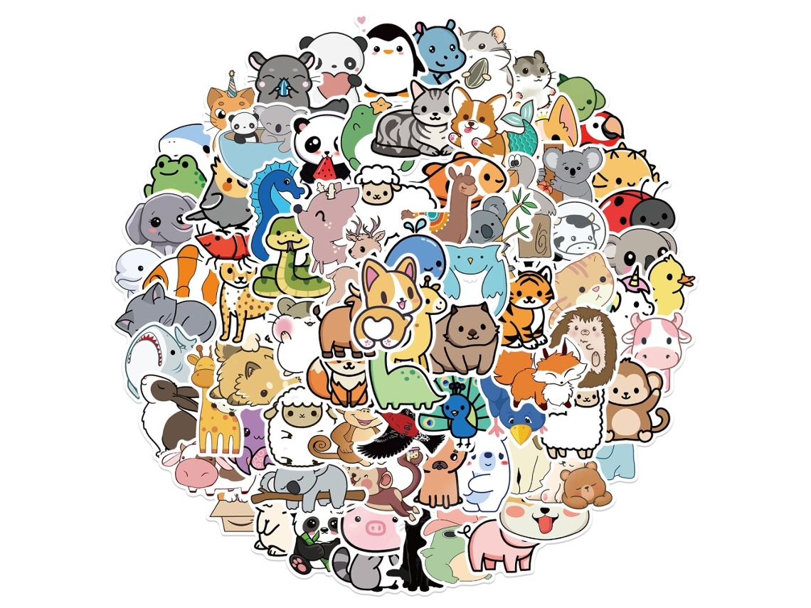 100 Adesivos Animais Cartoon Impermeáveis Fofos Para Laptop, Celular, Garrafa De Água, Skateboard E Mochila