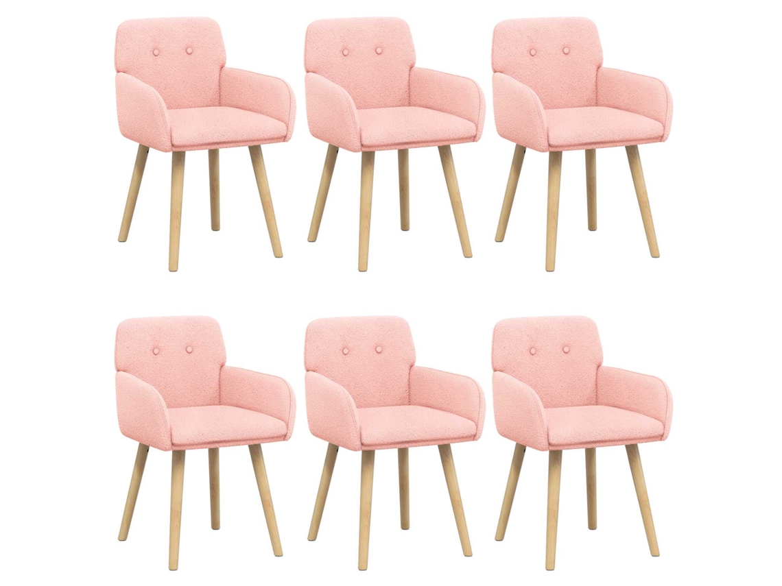 Conjunto 6 Cadeiras De Jantar Vidaxl Rosa Bouclé (59 X 57 X 85 Cm)