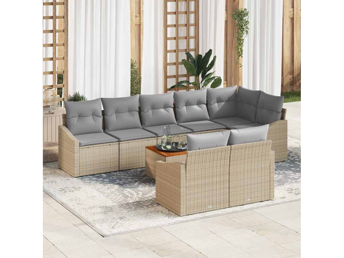 Vidaxl Conjunto de Sofá de Jardim 9 Pcs Bege e Cinza Claro Vime Pe