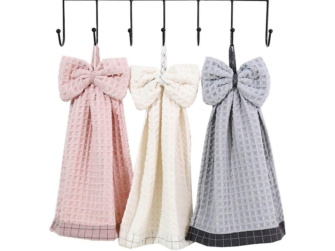 Conjunto de 3 Panos de Prato com Laço, de Macio com Alça para Pendurar, Ideal para Cozinha AQUAFORGE