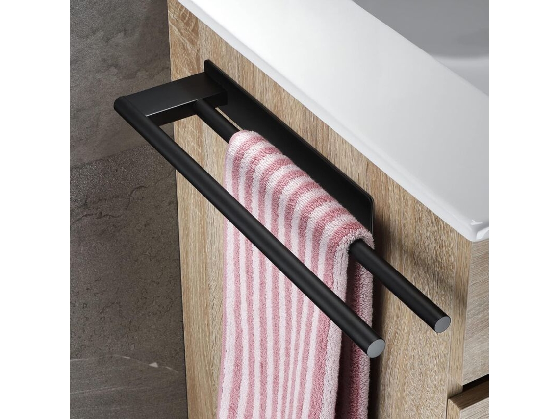 Porte-serviettes Duplo 39cm,porta-toalhas De Banheiro E Cozinha,aço Inoxidável Preto,adesivo Sem Furos,fixação Na Parede