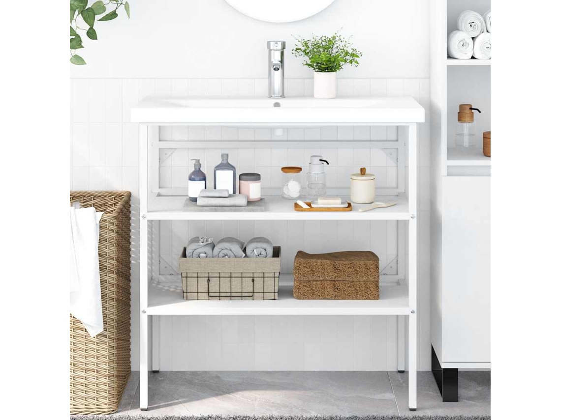 Vidaxl Estrutura P/ Lavatório Casa De Banho Ferro 79x38x83 Cm Branco