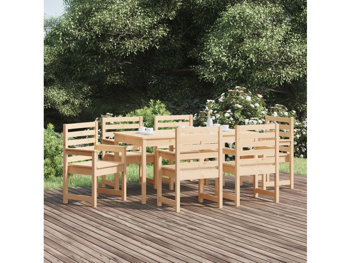 Vidaxl 7 Pcs Conjunto De Jantar Para Jardim Madeira De Pinho Maciça