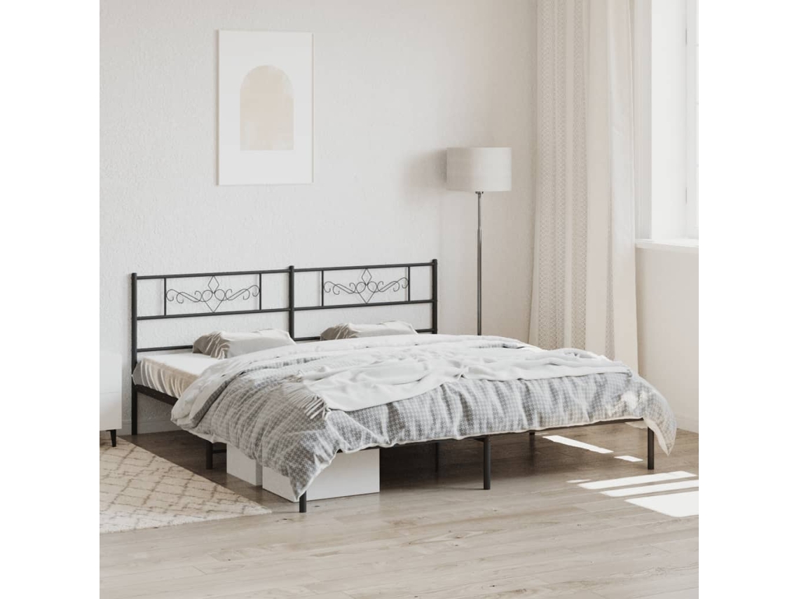 Vidaxl Estrutura De Cama Em Metal Com Cabeceira 180x200 Cm Preto