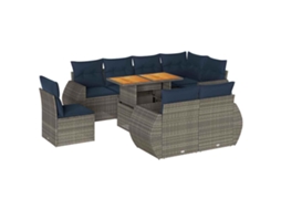 Conjunto de 9 Sofás para Jardim com Almofadões Vime Pe Cinzento MAISON EXCLUSIVE (90x200 cm)