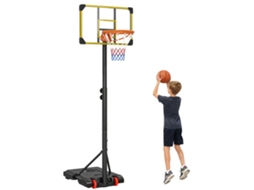 Tabela De Basquetebol Com Altura Ajustável 178-208 Cm Rodas Base Recarregável Para Exterior 75x56x210-240 Amarelo E Preto
