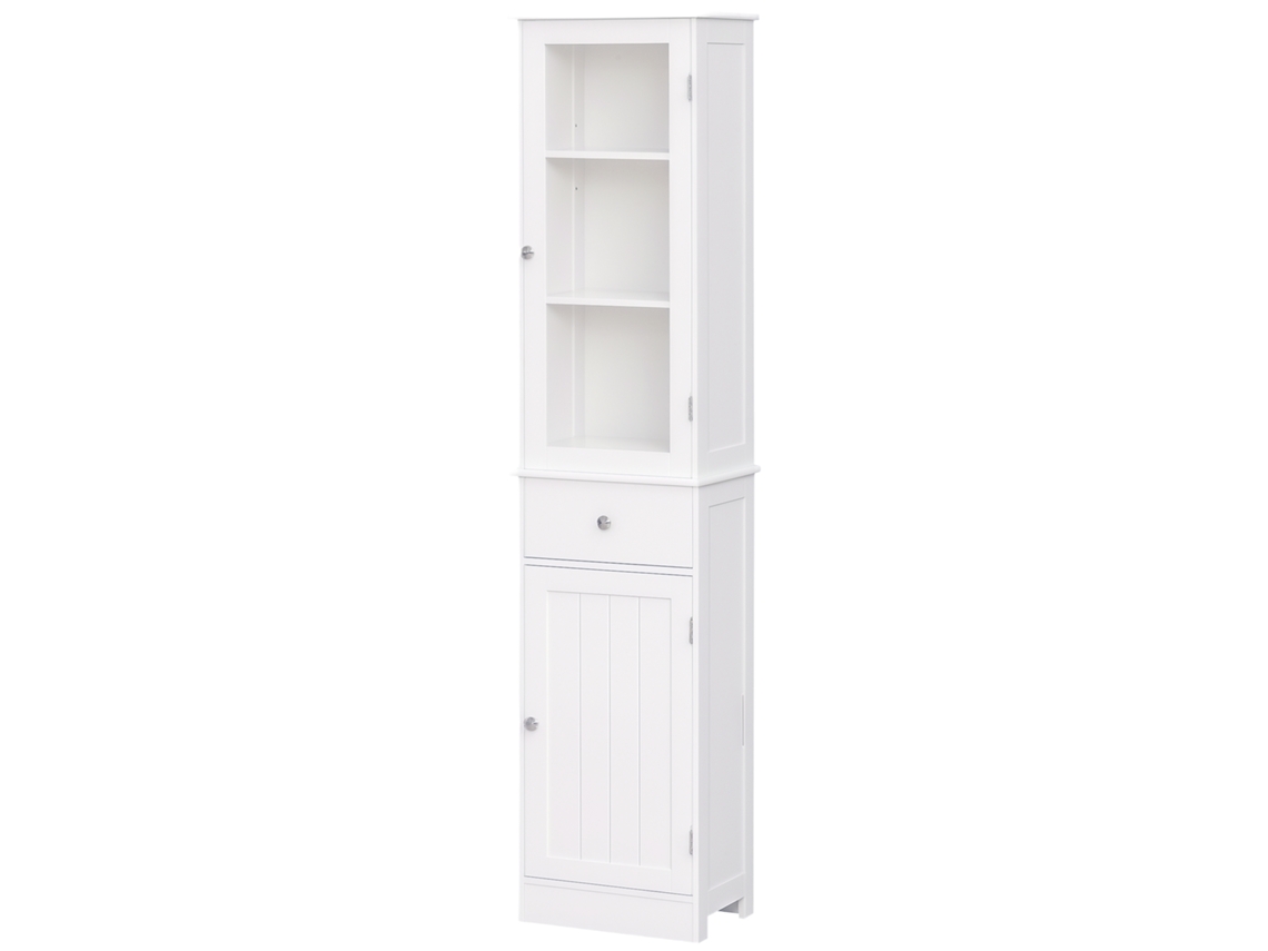 Armário Banho Alto Estreito C/ Prateleiras Ajustáveis E Gaveta, 40x27x171,5 Cm, Branco