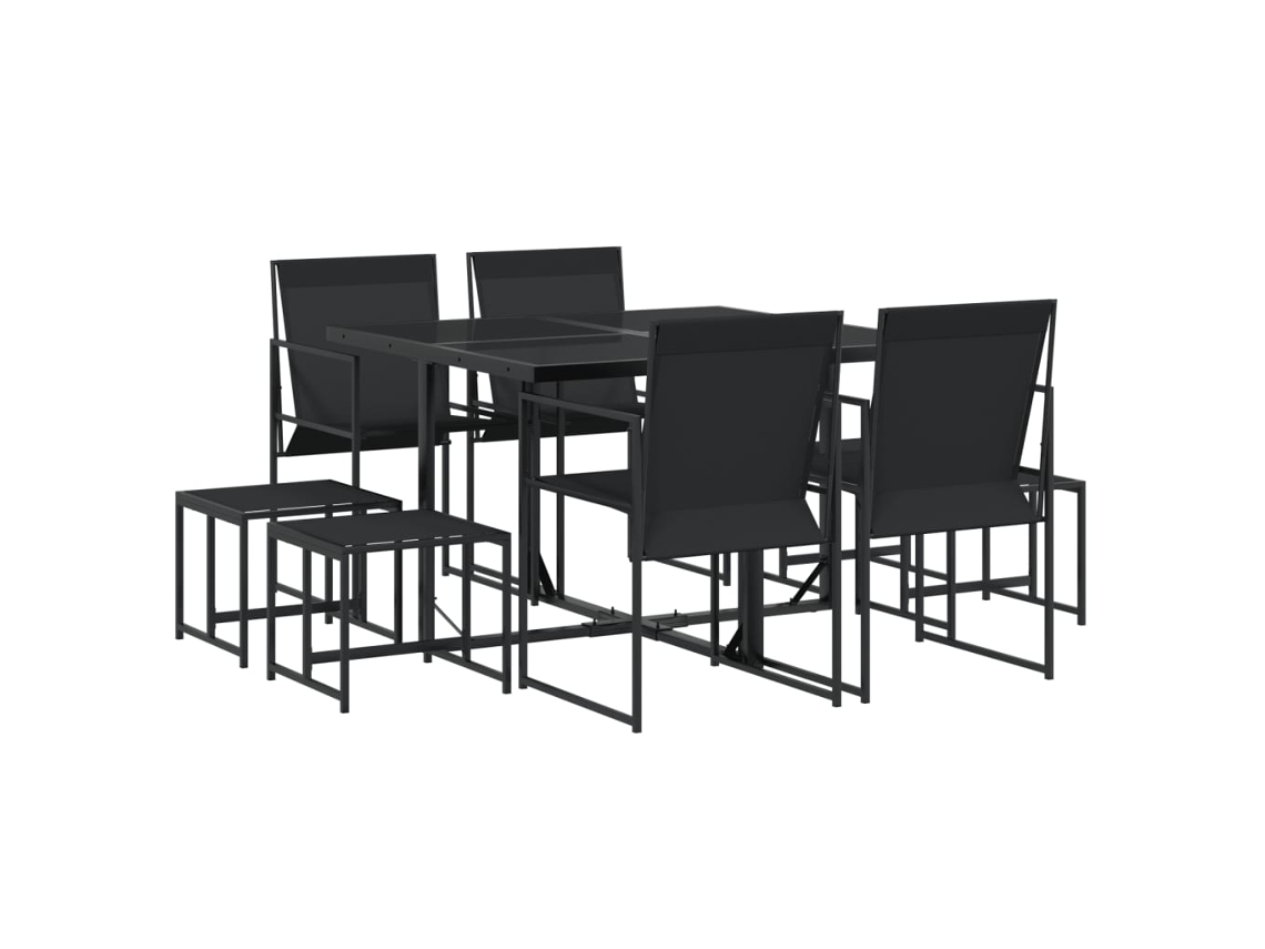 9 Pcs Conjunto de Jantar para Jardim Textilene Preto MAISON EXCLUSIVE